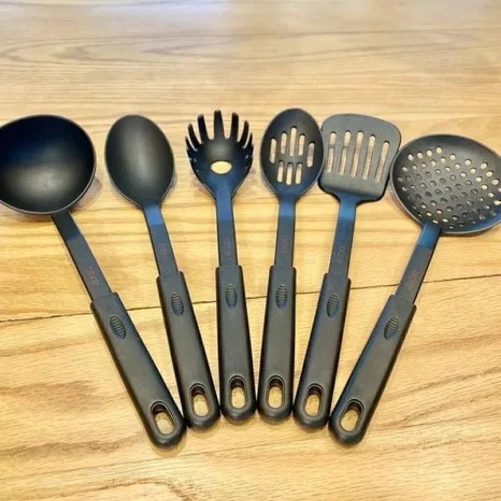 NYLON - 12 NYLON SPOONS FOR SPAGHETTI 30CM PATTERN - BLACK