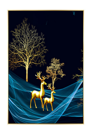 GOLDEN TWO DEER WALL ART 