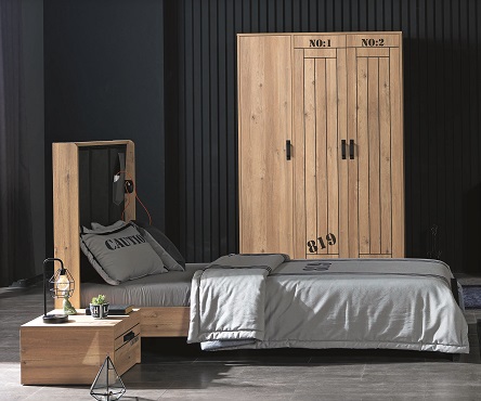 [A000303T00064] DARK SINGLE BEDROOM SET 3 PCS