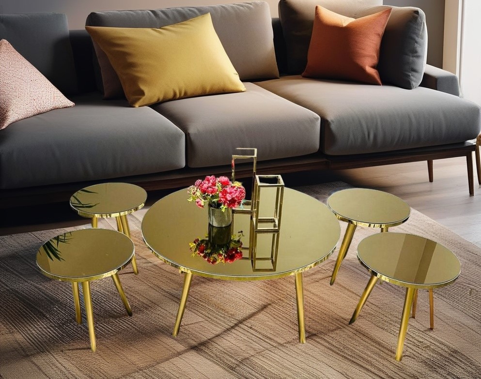 [D0250300189] ROUND COFFEE TABLE SETS 5 PCS