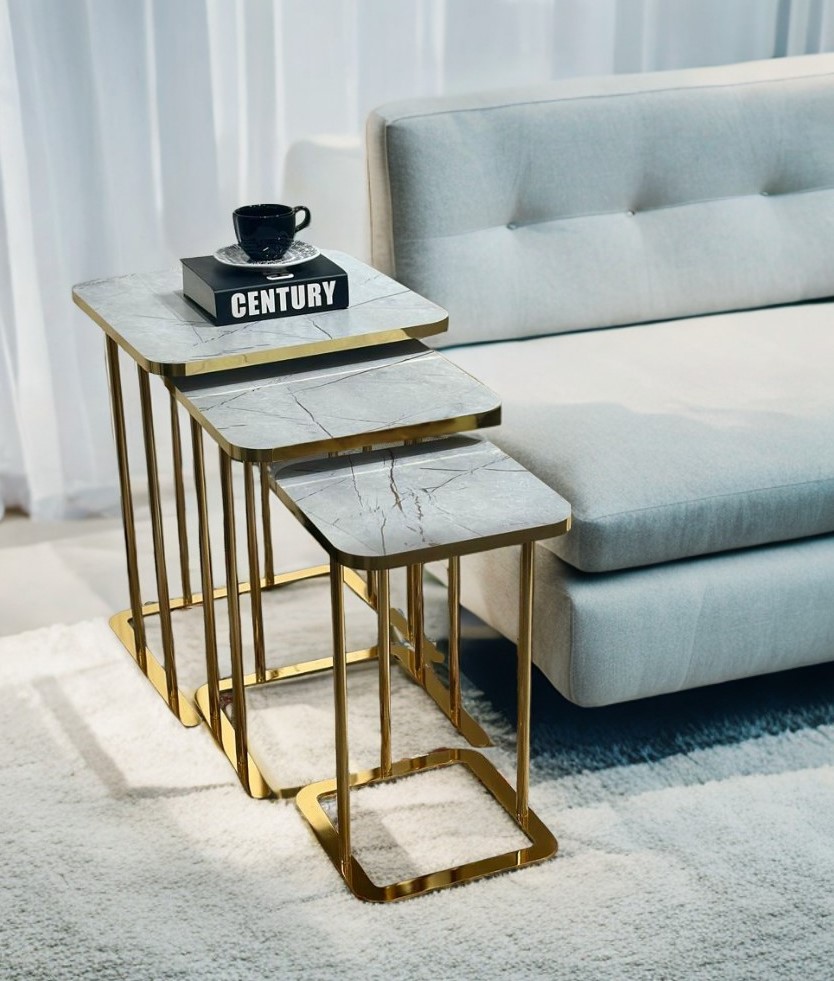 [D0250300190] LUXURY COFFEE TABLE SETS 3 PCS