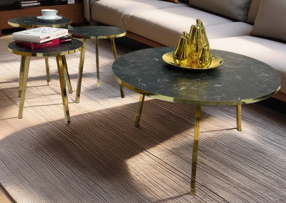 [D0250300194] ROUND COFFEE TABLE SETS 4 PCS