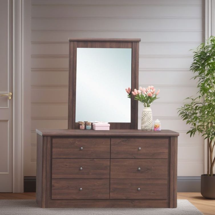 [A0850200063] TWENTIETH DRESSER AND MIRROR 6 DRAWER