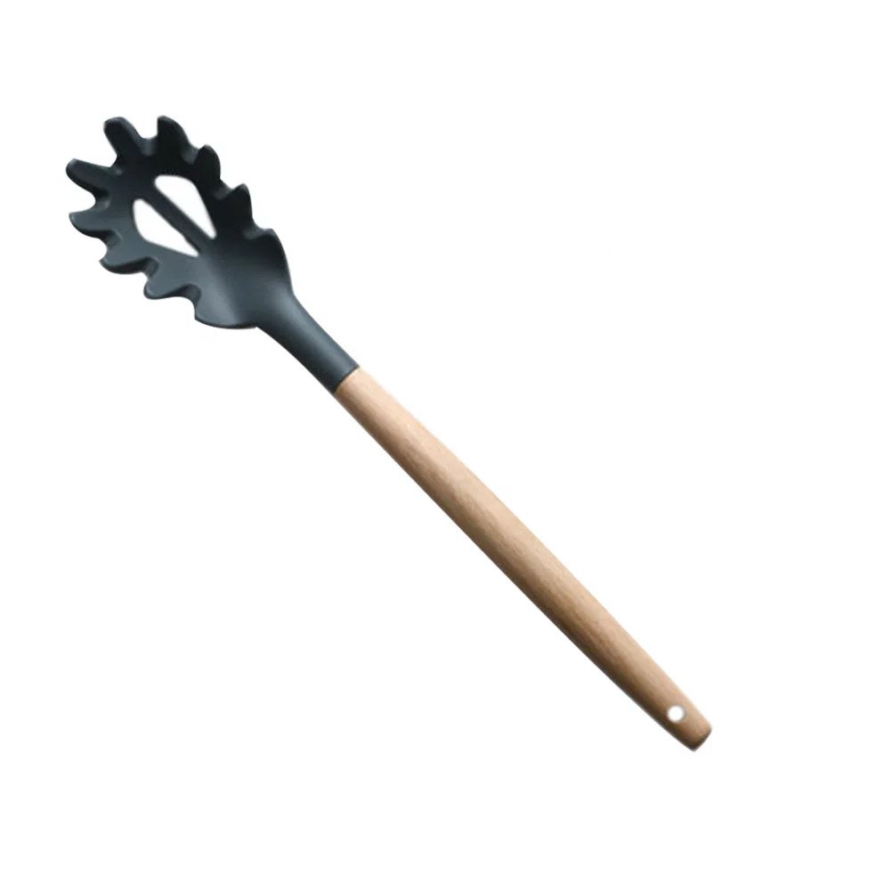 [Z0530100014] NONSTICK KITCHEN UTENSILS - SILICONE SPAGHETTI SPOON PASTA WITH WOODEN HANDLE
